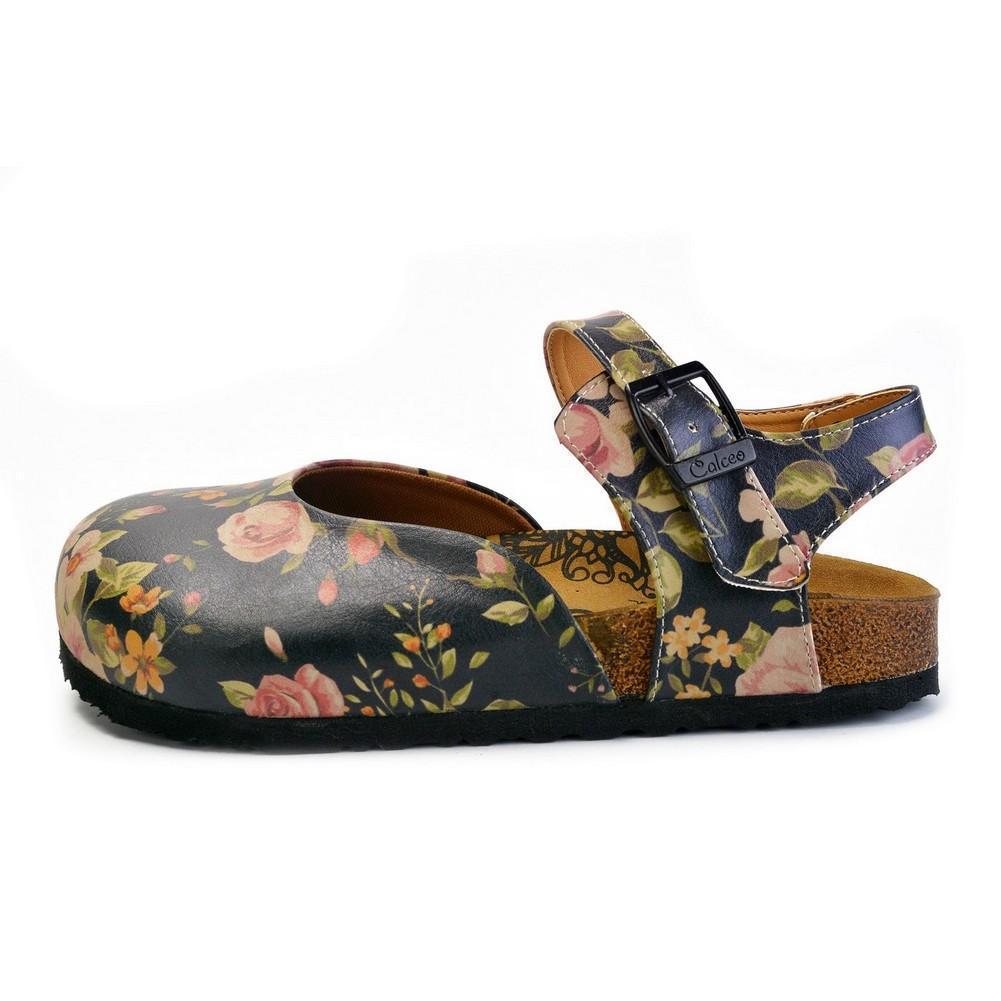 Pink Roses and Orange Flowers, Green Leaf Patterned Clogs - CAL1604 (774941474912)