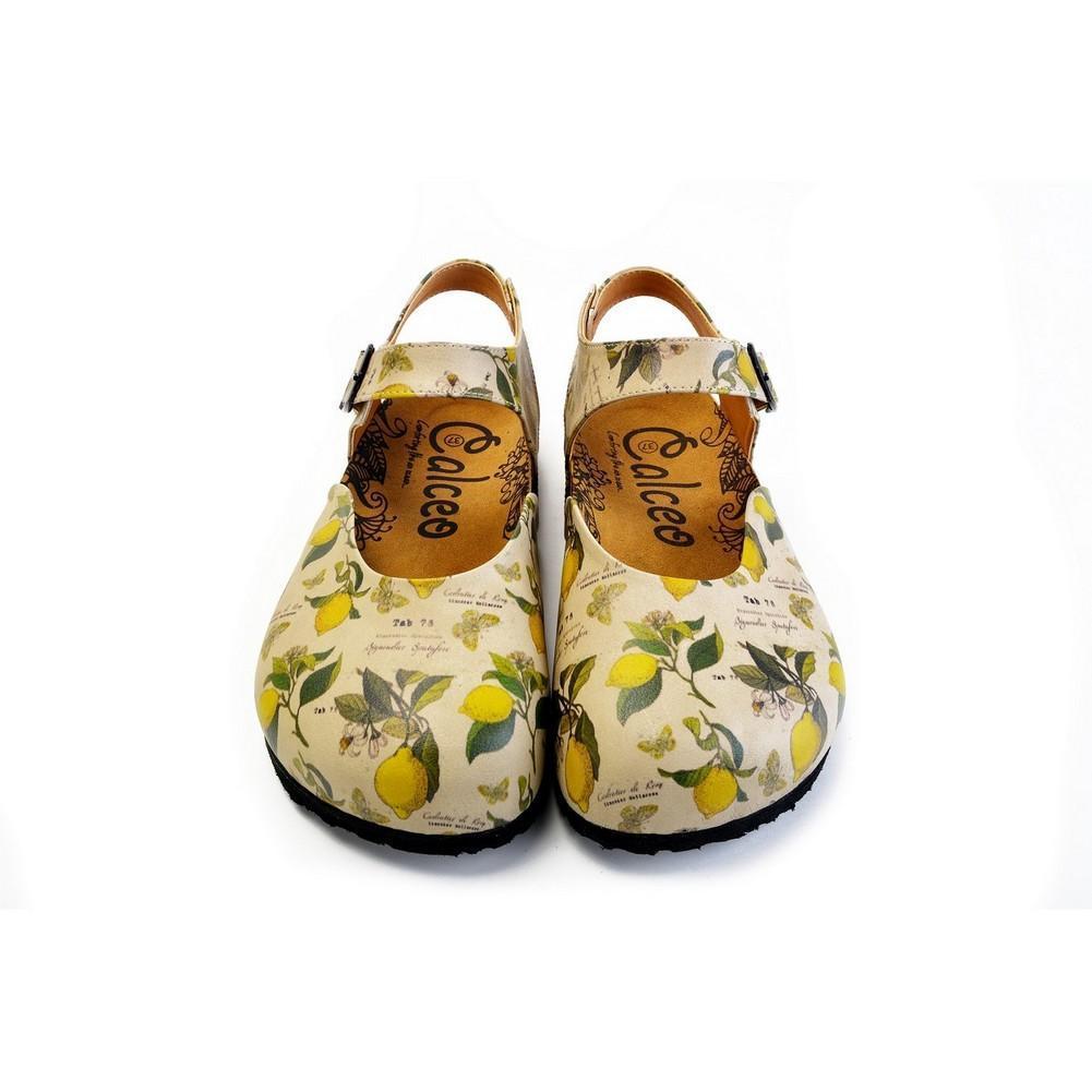 Beige, Green Leaf and Yellow Lemon Patterned and Yellow Butterflys Clogs - CAL1606 (774941671520)