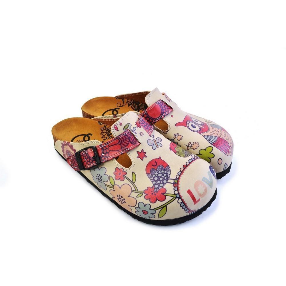 White & Pink Love Owl Slip-On Mule CAL374 (774935773280)