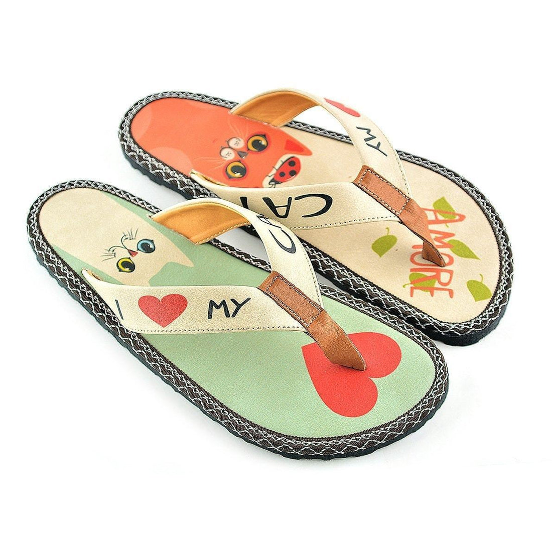 Mint & Coral I Love My Cat Flip-Flop CAL402 (737699725408)