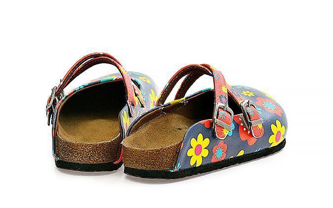 Blue Floral Cross-Strap Clogs WCAL129 (737673085024)