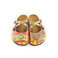 Yellow & Red Peace Sign Cross-Strap Clogs WCAL134 (737672822880)